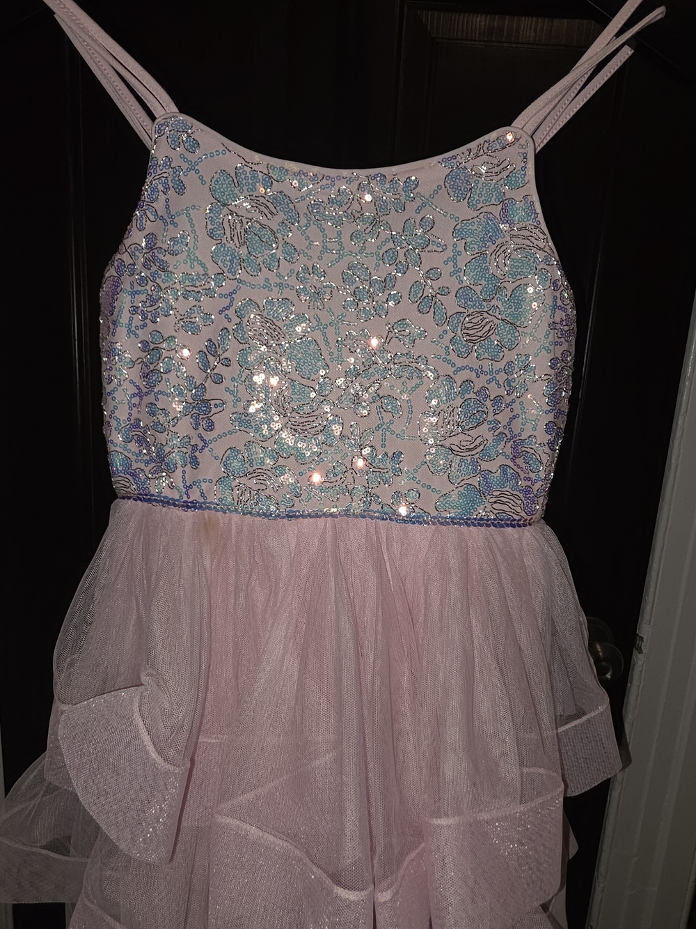 Sparkling Pink Sequined Floral Tulle Dress